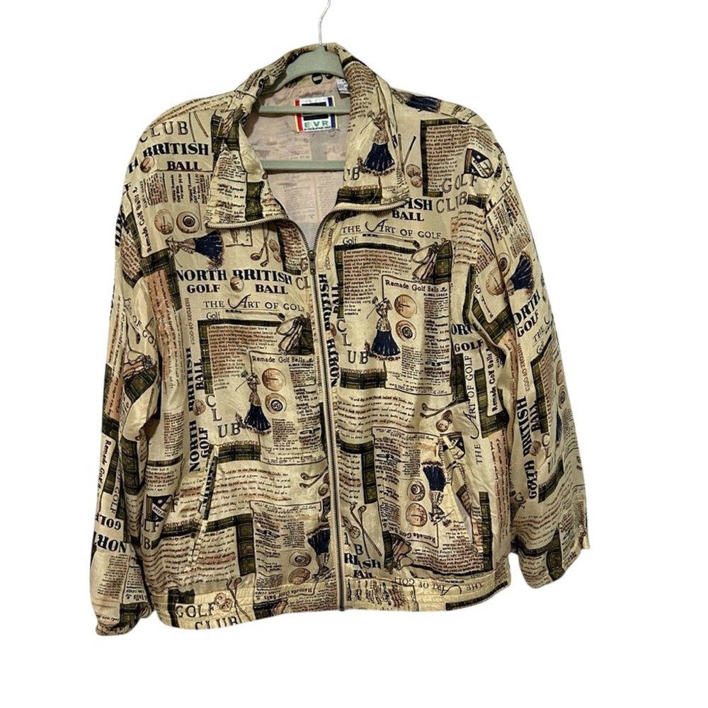 Vintage EVR Cream Golf Print Zip-up Jacket Size Medium